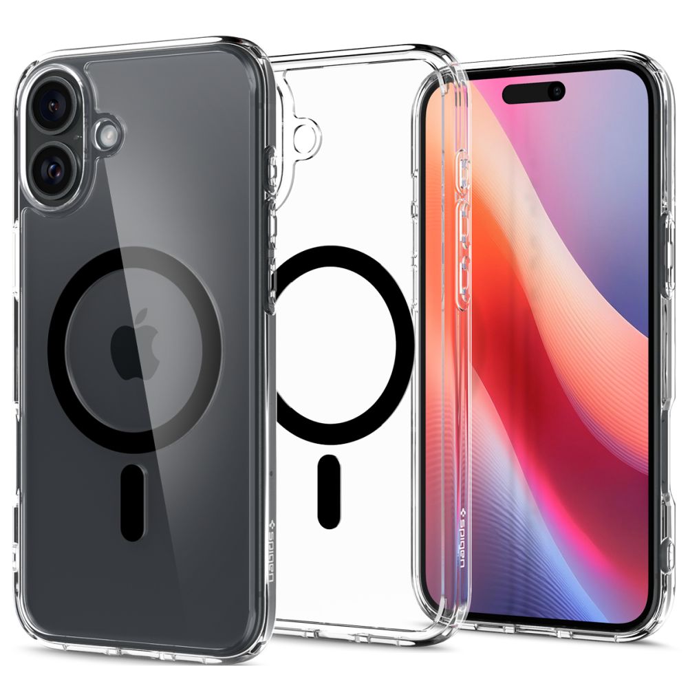 Juodas dėklas Apple Iphone 16 Plus Spigen Ultra Hybrid Mag Magsafe Juodas dėklas Apple Iphone 16 Plus Spigen Ultra Hybrid Mag Magsafe permatomas ir apsauginis