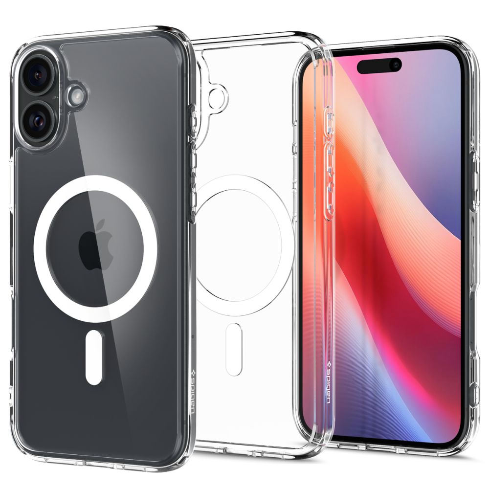 Baltas dėklas Apple Iphone 16 Spigen Ultra Hybrid Mag Magsafe Baltas dėklas Apple Iphone 16 Spigen Ultra Hybrid Mag Magsafe permatomas ir lankstus