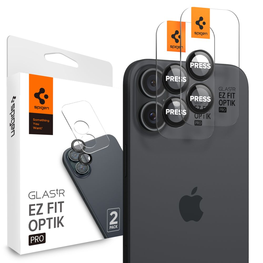 Juodas apsauginis stiklas kamerai Apple Iphone 16 16 Plus Spigen Optik 2vnt Juodas apsauginis stiklas galiniai kamerai Apple Iphone 16 ir 16 Plus Spigen Optik komplekte du vienetai