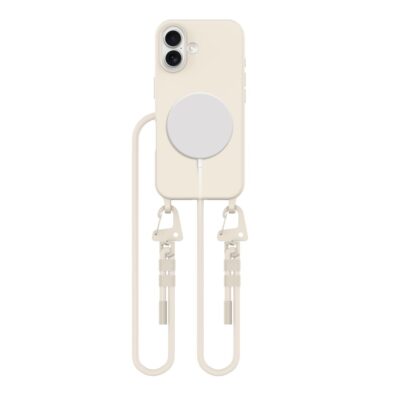 Latte deklas Apple Iphone 16 Tech-Protect Magnecklace Magsafe su elastingu kaklo dirzeliu ir magnetiniu krautuvu