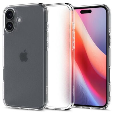Skaidrus frost dėklas Apple Iphone 16 Spigen Ultra Hybrid ant juodo telefono