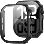 Juodas dėklas Apple Watch 10 (46mm) Tech-Protect Defense 360 su matomu ekrano apsaugos rėmu