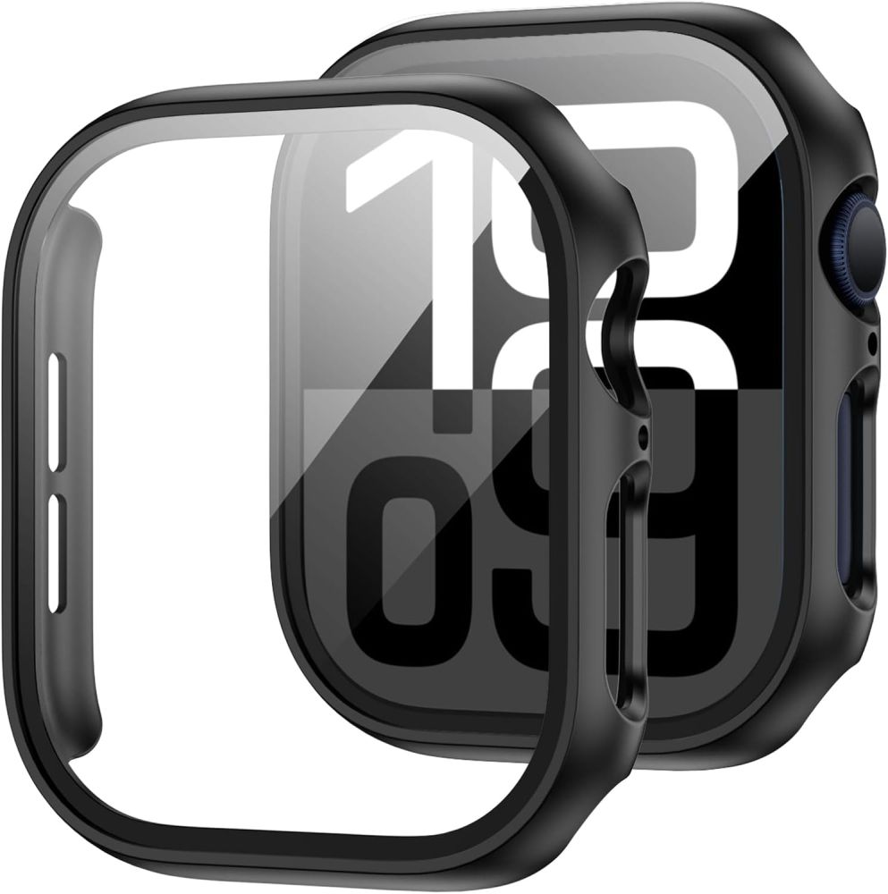 Juodas dėklas Apple Watch 10 42mm Tech-Protect Defense 360 Juodas dėklas Apple Watch 10 42mm Tech-Protect Defense 360 su matiniu paviršiumi priekinėje ir užpakalinėje dalyje