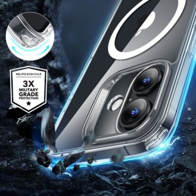 Skaidrus dėklas su apsauginiu stiklu Apple Iphone 16 Esr Classic Hybrid Halolock Magsafe aplink kameras ir telefono kampus