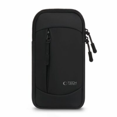Juodas dėklas ant rankos TECH-PROTECT M6 UNIVERSAL SPORT ARMBAND su užtrauktukais ir logotipu
