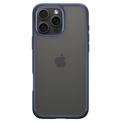 Tamsiai mėlynas dėklas Apple Iphone 16 Pro Max Spigen Ultra Hybrid matomas iš nugaros su matiniu paviršiumi ir apsauga kamerai