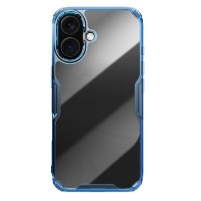 melynas deklas nillkin nature tpu pro telefonui apple iphone 16 skaidri nugarine su melynu krastu