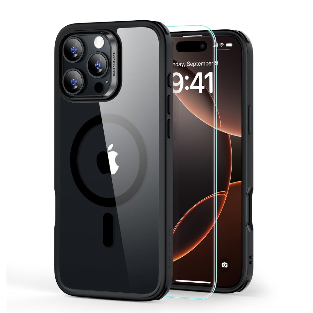 Juodas-skaidrus dėklas su apsauginiu stiklu Apple Iphone 16 Pro Esr Classic Hybrid Halolock Magsafe Juodas-skaidrus dėklas su apsauginiu stiklu Apple Iphone 16 Pro Esr Classic Hybrid Halolock Magsafe
