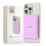 Lilac TECH-PROTECT PB10 LIFEMAG MagSafe išorinė baterija 5000mAh ant šviesaus telefono