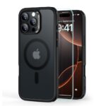 Juodas frosted dėklas su apsauginiu stiklu Apple Iphone 16 Pro Max