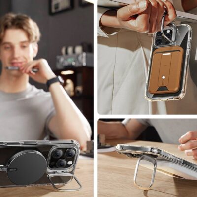 Skaidrus deklas su apsauginiu stiklu Apple Iphone 16 Pro ESR Classic Hybrid Kickstand Magsafe ir islenktu kampu laikikliu