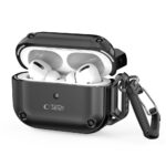 Juodas dėklas Apple Airpods Pro 1 /2 TECH-PROTECT ROUGH HOOK su sidabriniu karabinu