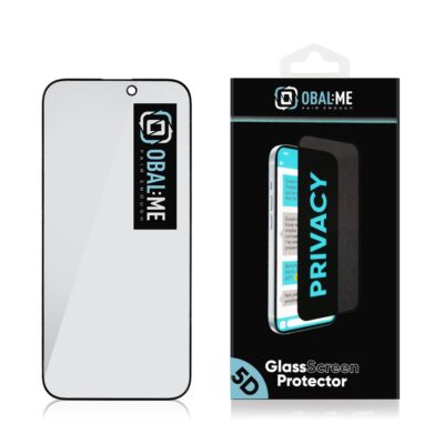 Juodas apsauginis ekrano stikliukas Apple iPhone 16 Pro Max OBALME Privacy 5D Glass Screen Protector su matiniu paviršiumi
