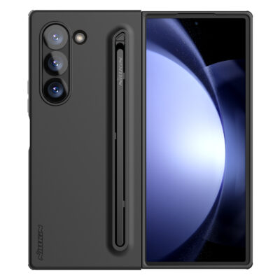 Juodas dėklas Samsung Galaxy Z Fold 6 su integruotu lenktu S Pen laikikliu