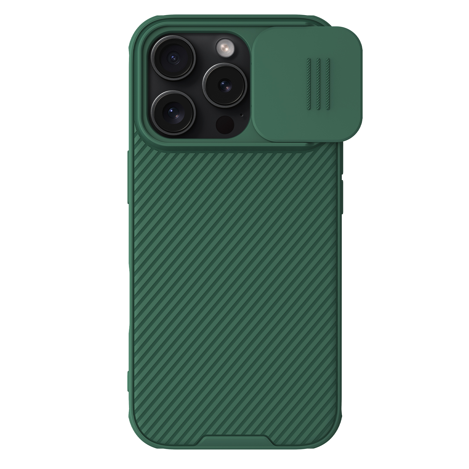 Tamsiai žalias dėklas Apple iPhone 16 Pro Nillkin Camshield Tamsiai žalias dėklas Apple iPhone 16 Pro su įmontuotu kameros apsaugos coveriu