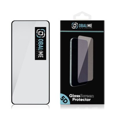 Juodas apsauginis ekrano stikliukas Motorola G85 OBALME 5D Glass Screen Protector pakavimo dėžutėje ir stikliukas