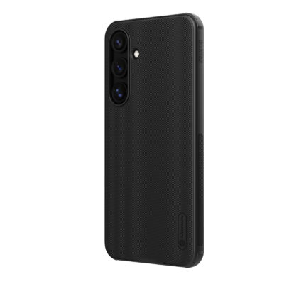 Juodas plastikinis dėklas Samsung Galaxy S24 FE Nillkin Frosted Shield Pro Magnetic su tekstūruota paviršiaus danga