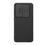 Juodas dėklas Samsung Galaxy S24 FE Nillkin Camshield su kameros apsauga ir dryžuotu paviršiumi