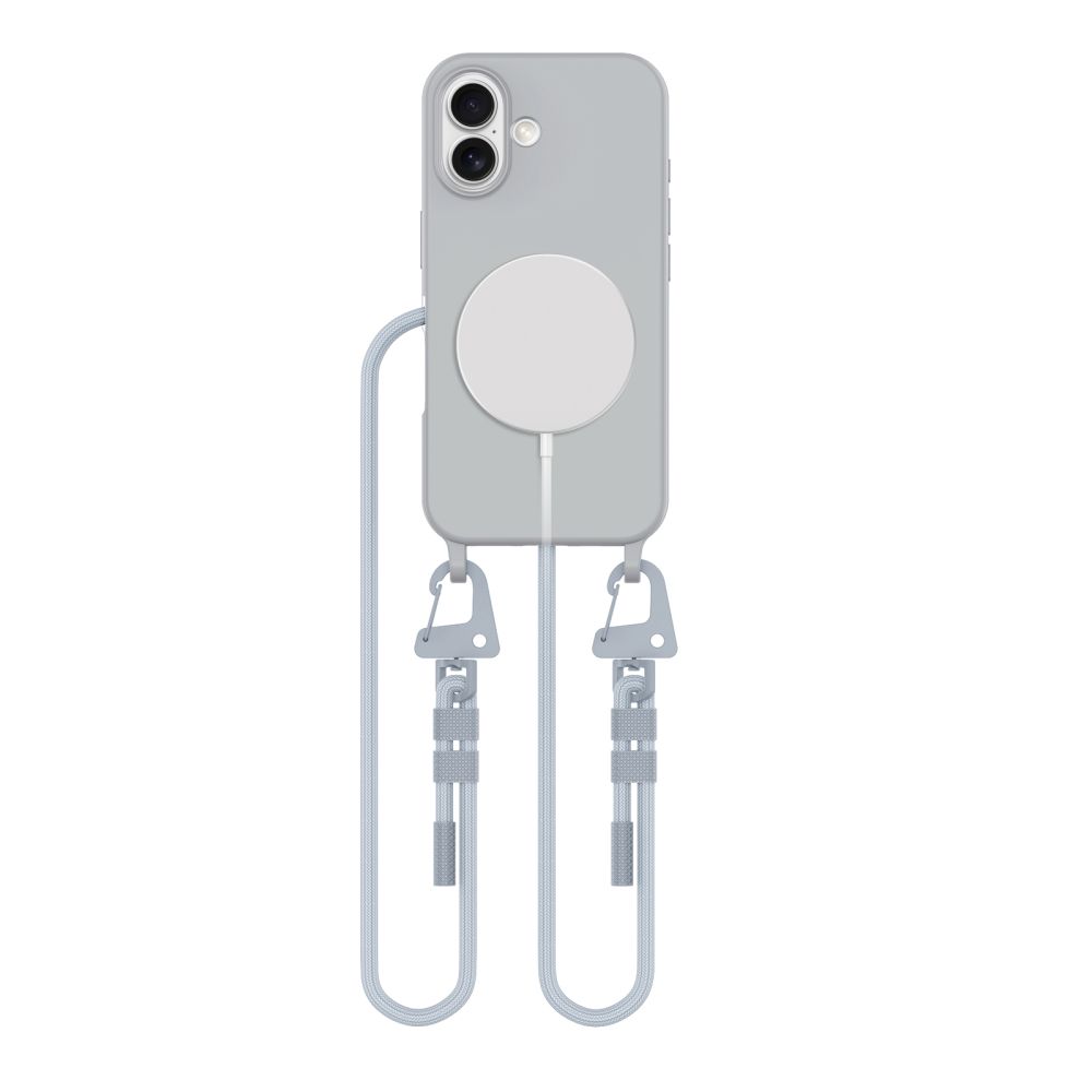 Pilkas dėklas Apple Iphone 16 Tech-Protect Magnecklace Magsafe Pilkas dėklas Apple Iphone 16 Tech-Protect Magnecklace Magsafe su dviem lynais ir magnetiniu įkrovikliu