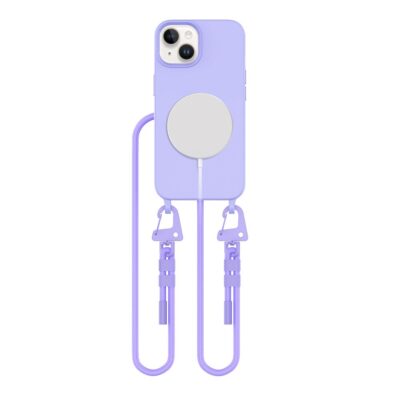 Levandų dėklas Apple Iphone 15 Tech-Protect Magnecklace Magsafe su prisegama violetine virvele