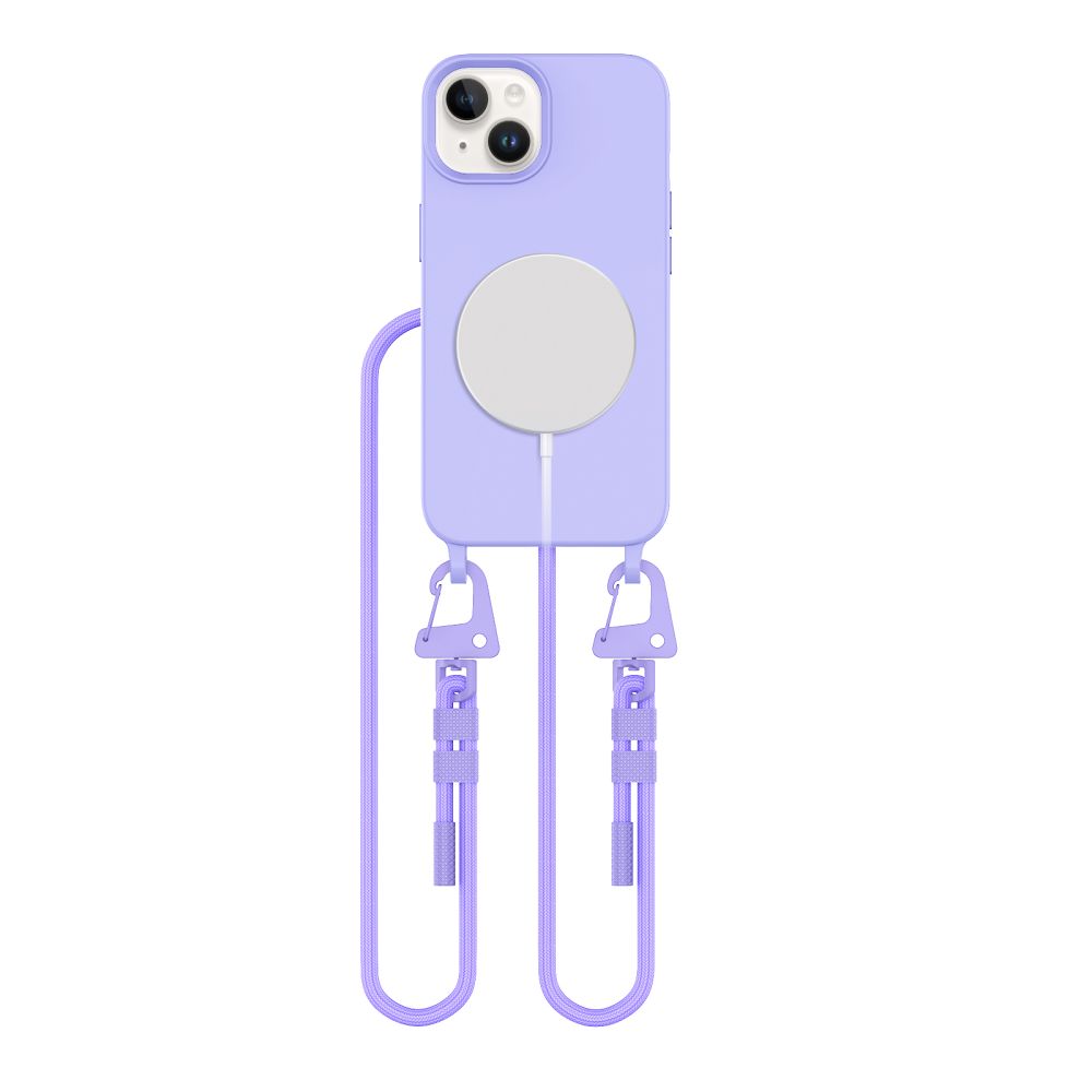 Levandų dėklas Apple Iphone 15 Tech-Protect Magnecklace Magsafe Levandų dėklas Apple Iphone 15 Tech-Protect Magnecklace Magsafe su prisegama violetine virvele
