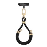 Juodas-auksinis dirželis TECH-PROTECT C4S ROPE WRIST STRAP su lyno tekstūra ir metaliniais auksinio atspalvio elementais