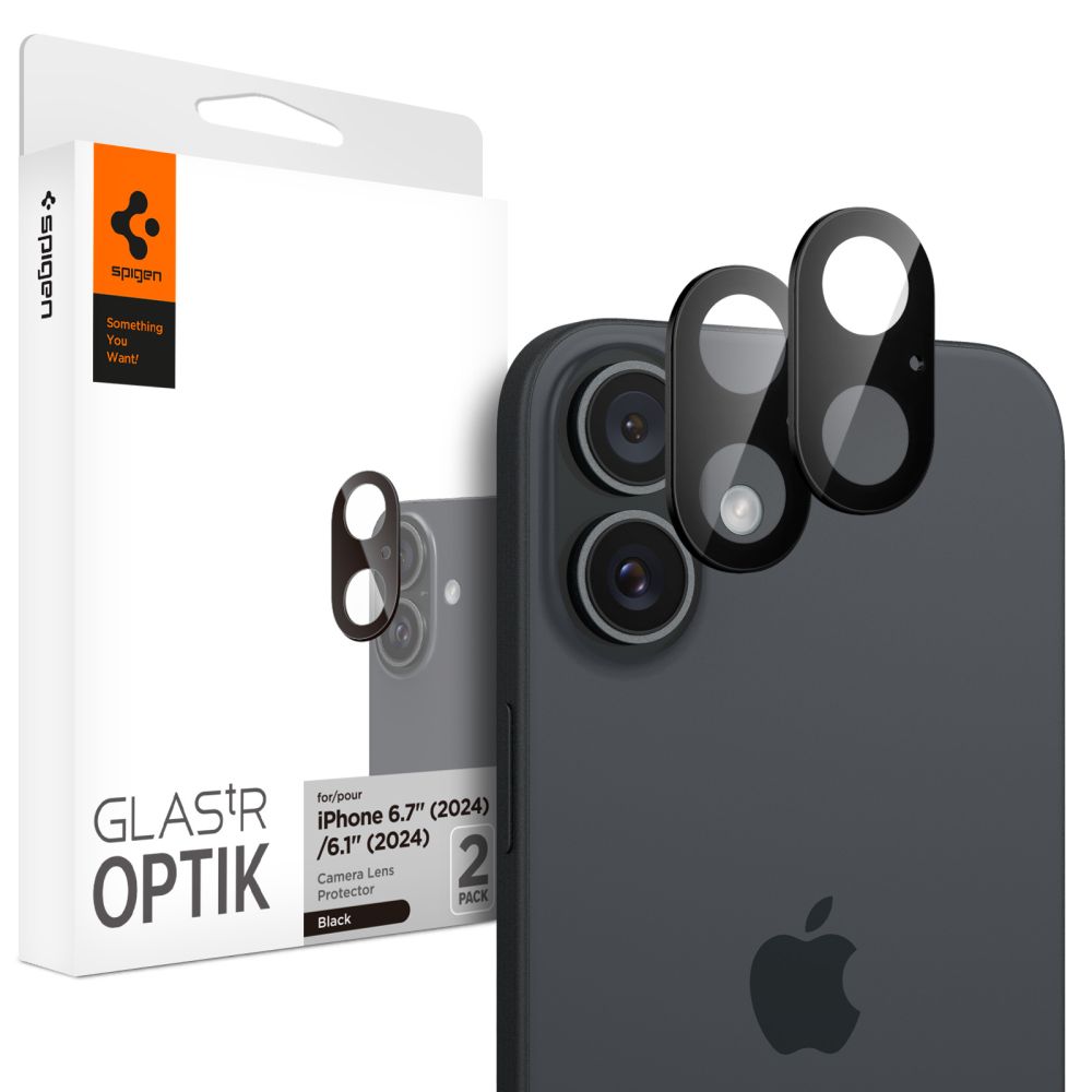 Juodas apsauginis stiklas galiniai kamerai Apple Iphone 16 16 Plus Juodas apsauginis stiklas galiniai kamerai Apple Iphone 16 ir 16 Plus Spigen Optik Tr komplekte 2 vienetai