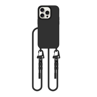 Juodas dėklas Apple Iphone 15 Pro Tech-Protect Magnecklace Magsafe su raudonu reguliuojamu dirželiu