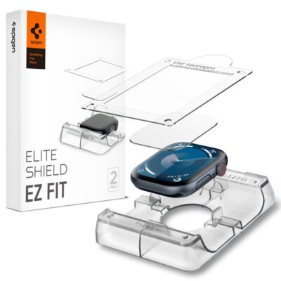 Apsauginis stiklas Apple Watch 10 42mm SPIGEN ELITE SHIELD EZ FIT 2-PACK su aiškiu montavimo rėmeliu ir plėvele