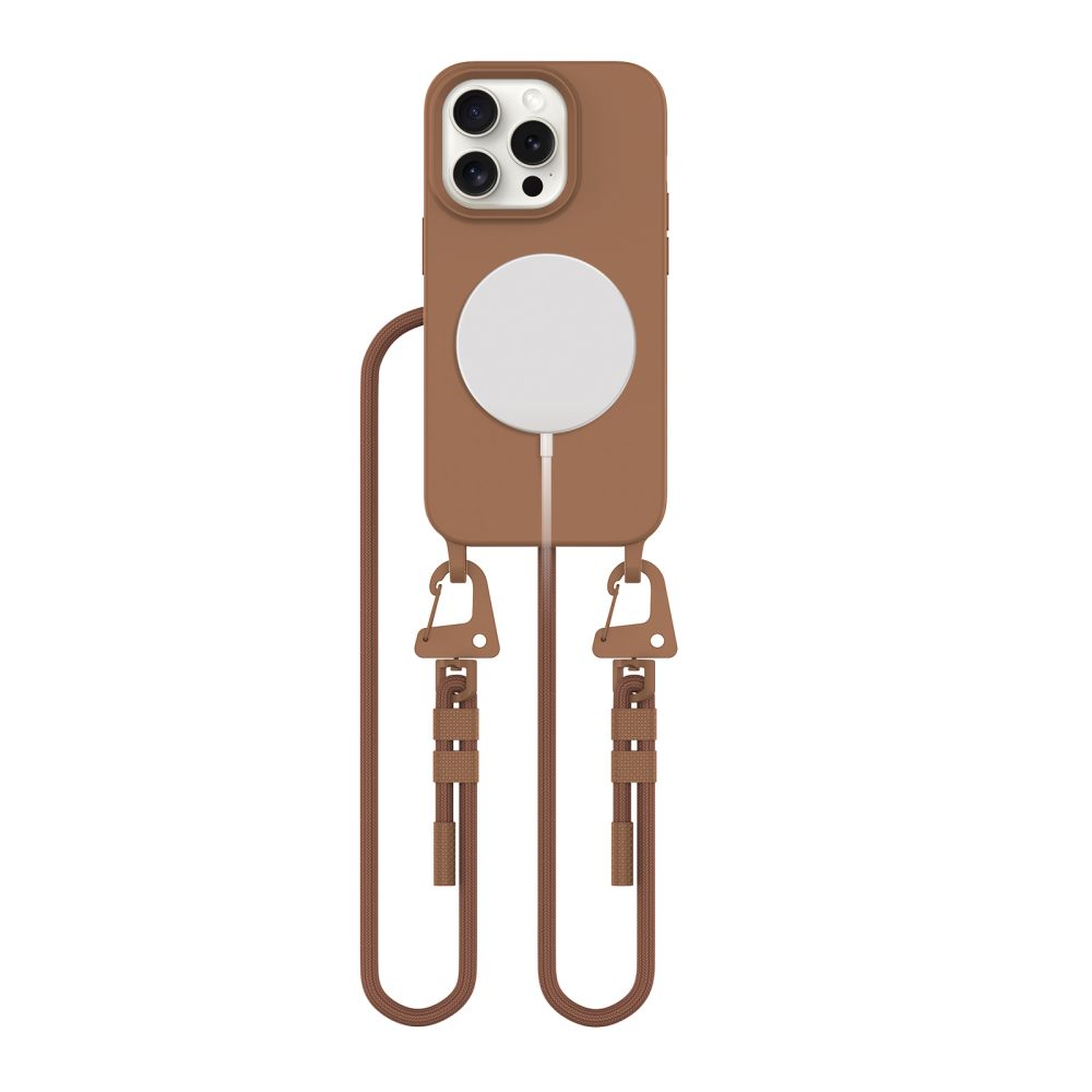 Rudas dėklas Apple Iphone 15 Pro Tech-Protect Magnecklace Magsafe rudas deklas apple iphone 15 pro techprotect magnecklace magsafe su laikikliu ir pakabinimo trosais
