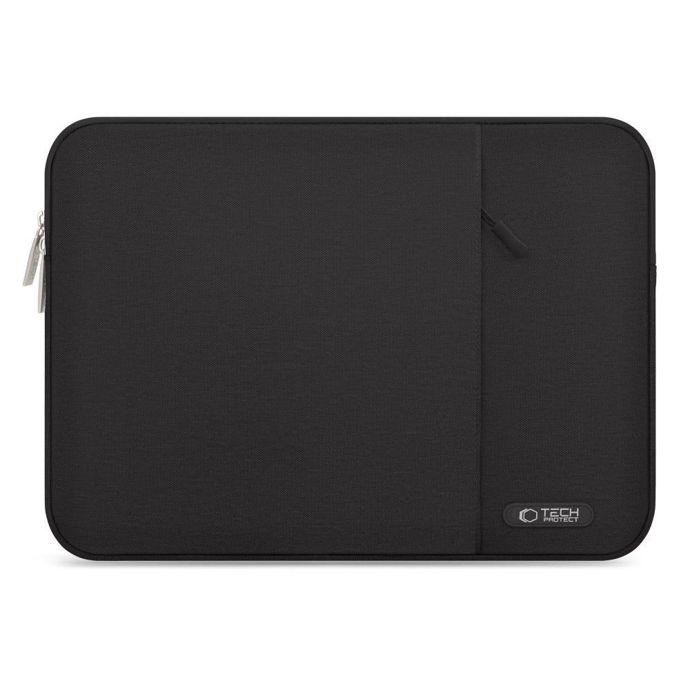 Juodas krepšys Laptop 13-14 Tech-Protect Sleevy Juodas krepšys Laptop 13-14 Tech-Protect Sleevy su užtrauktuku ir logotipu priekyje.