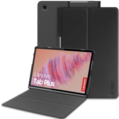 Juodas dėklas Lenovo Tab Plus 11.5 su išmaniu dangčiu ir matiniu paviršiumi