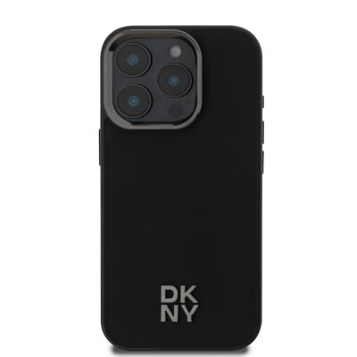 Juodas DKNY odinis dėklas telefonui Apple Iphone 16 Pro su Magsafe ir logotipu
