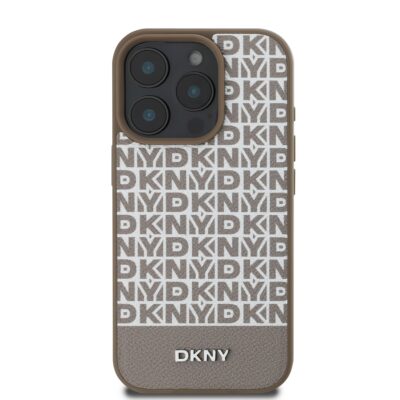 Rudas dėklas telefonui Apple iPhone 16 Pro Max su DKNY logotipų raštu ir apatine dryže