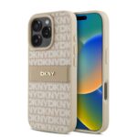 Rausvas dėklas telefonui Apple Iphone 16 Pro su DKNY logotipu ir dryžuotu raštu
