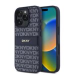 Mėlynas dėklas telefonui Apple Iphone 16 Pro Max su DKNY logotipu ir raštu