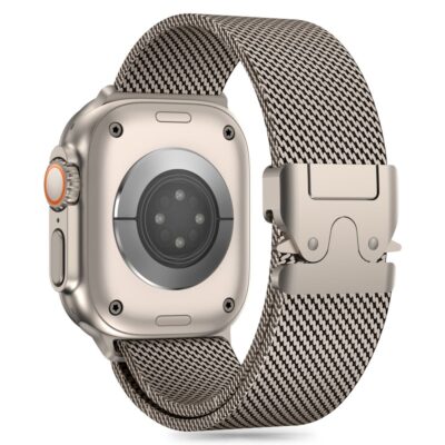 Titano spalvos apyrankė Apple Watch su metaline sagtimi ir pynimo tekstūra