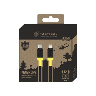 Juodas-geltonas kabelis USB-C ir Lightning 1 metro Tactical MagRope su nailono pynimu