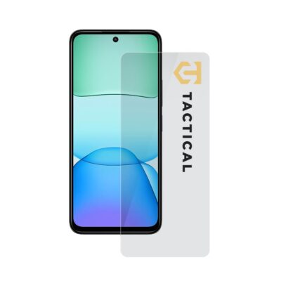 Skaidrus apsauginis stiklas telefonui Xiaomi Redmi 13 4G Tactical Glass Shield 2.5D matomas kartu su mobiliuoju telefonu juodu rėmeliu