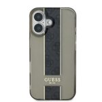 Juodas dėklas Guess IML Middle 4G Stripe telefonui Apple iPhone 16 su juoda dryžuota detale