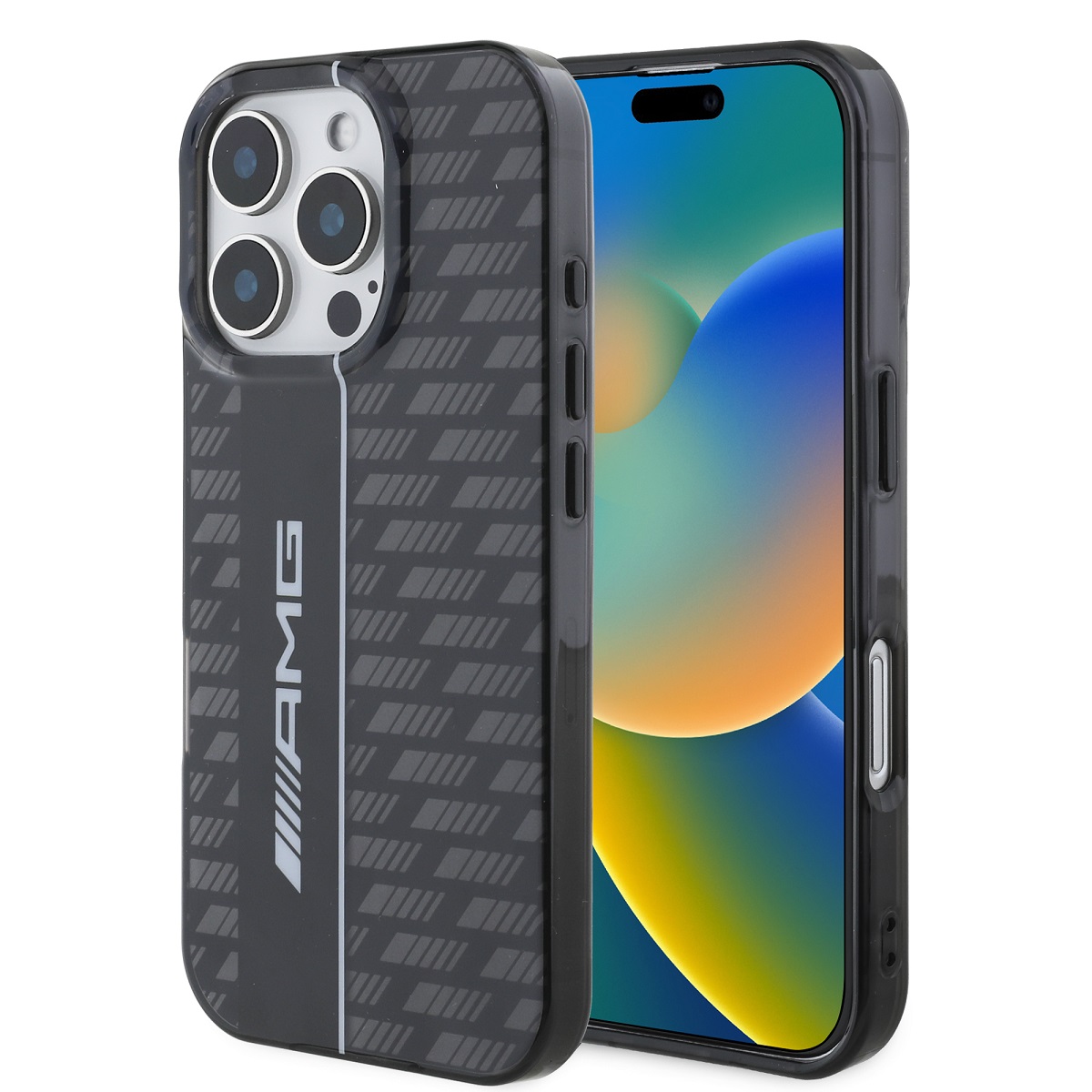Juodas dėklas telefonui Apple Iphone 16 Pro Max AMG Carbon Pattern Juodas dėklas telefonui Apple Iphone 16 Pro Max AMG Carbon Pattern su raštu ir AMG logotipu