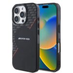 Juodas-raudonas originalus dėklas AMG Rhombs MagSafe telefonui Apple Iphone 16 Pro Max su matiniu paviršiumi ir raudonomis detalėmis