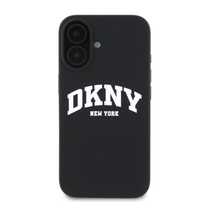 Juodas dėklas telefonui Apple Iphone 16 DKNY Liquid Silicone su baltu logotipu