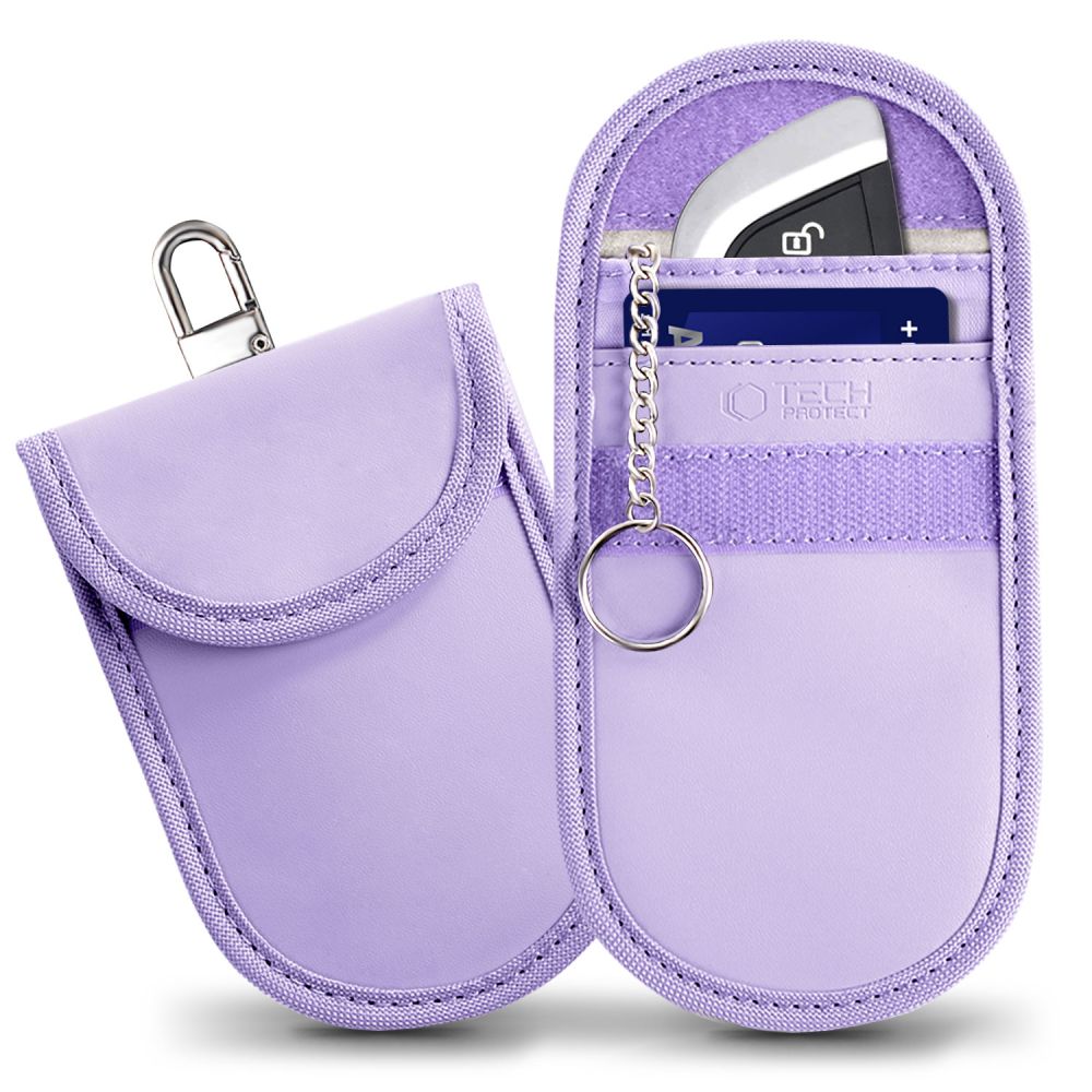 Levandų spalvos signalą blokuojantis dėklas TECH-PROTECT KLR100 POUCH Levandų spalvos dėklas blokuojantis signalą TECH-PROTECT KLR100 POUCH KEYLESS RFID SIGNAL BLOCKER su raktu ir kortele