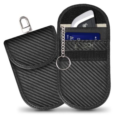 Carbon dėklas blokuojantis signalą TECH-PROTECT KLR100 POUCH KEYLESS RFID SIGNAL BLOCKER juodos spalvos su raktų pakabuku