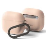 Rausvas dėklas Apple Airpods 4 Ringke Silicone su juodu karabinu