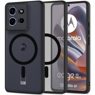 Juodas matinis dėklas Motorola Edge 50 Neo Tech-Protect Magmat Magsafe su apsauga kamera