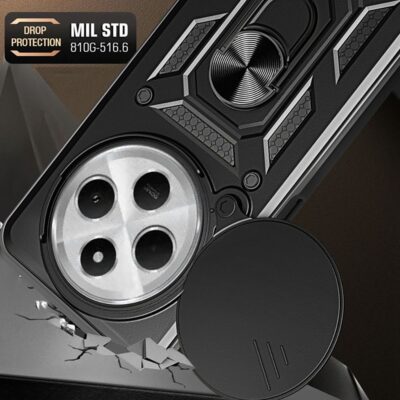 Juodas dėklas Xiaomi Redmi 14C Tech-Protect Camshield Pro su apsauga objektyvui ir tvirta konstrukcija