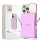 Levandu spalvos isorine baterija TECH-PROTECT PB31 LIFEMAG MAGSAFE POWER BANK 10000MAH prie aukso spalvos ismaniojo telefono