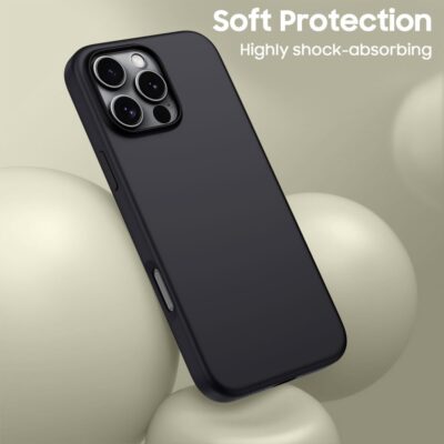Juodas matinis dėklas Apple Iphone 16 Pro Tech-Protect Silicone Magsafe su minkšta apsauga ir matine tekstūra